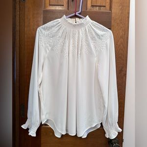 LOFT CREAM RUFFLED COLLAR LONG SLEEVE BLOUSE